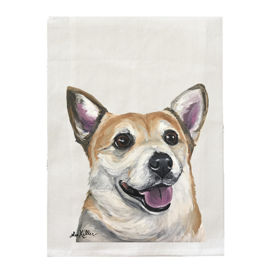 Corgi Tea Towel in Rust - Hand Printed Flour Sack Tea Towel