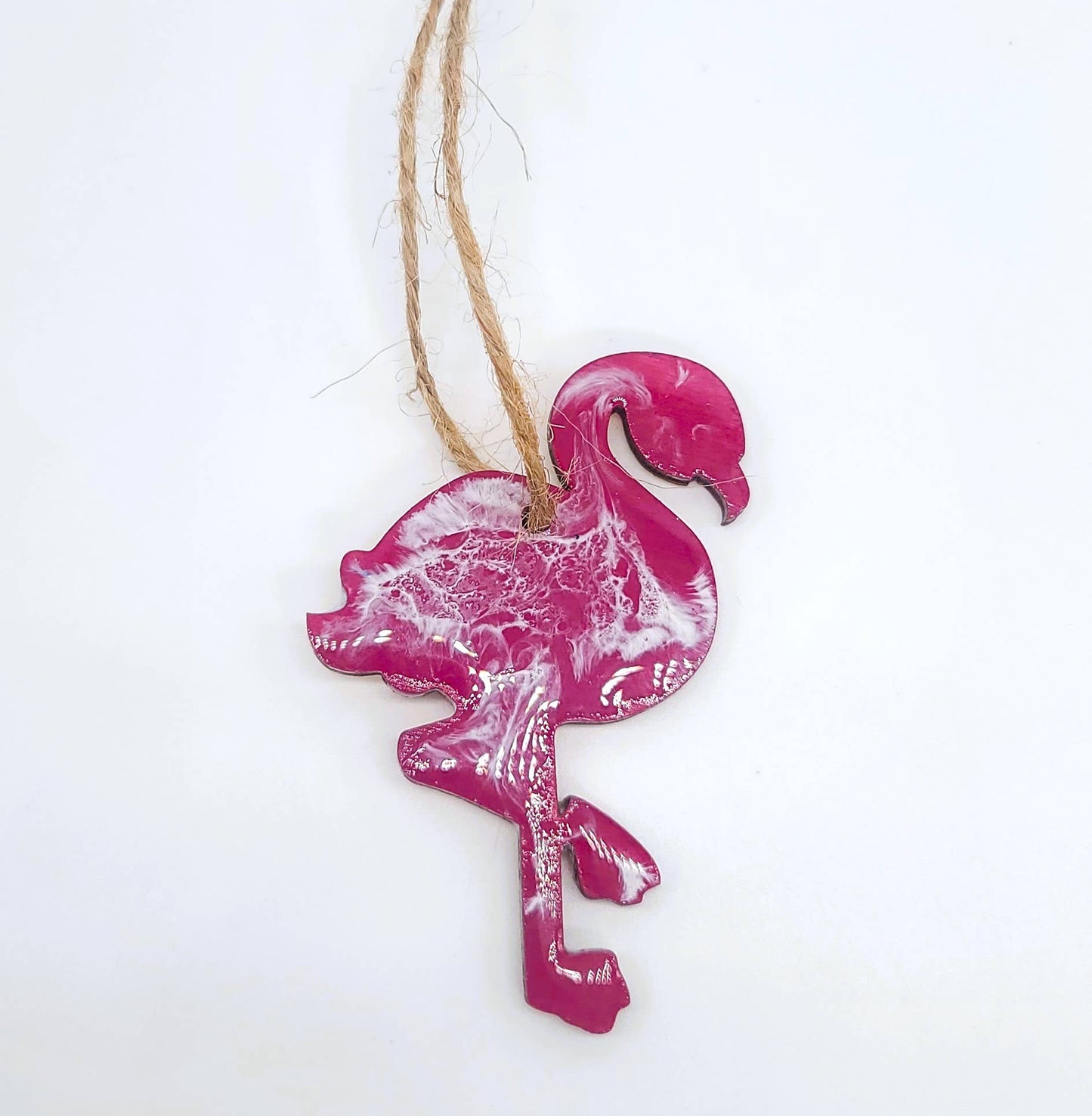 Pink Flamingo Ornament - Handmade Resin & Wood Ornament