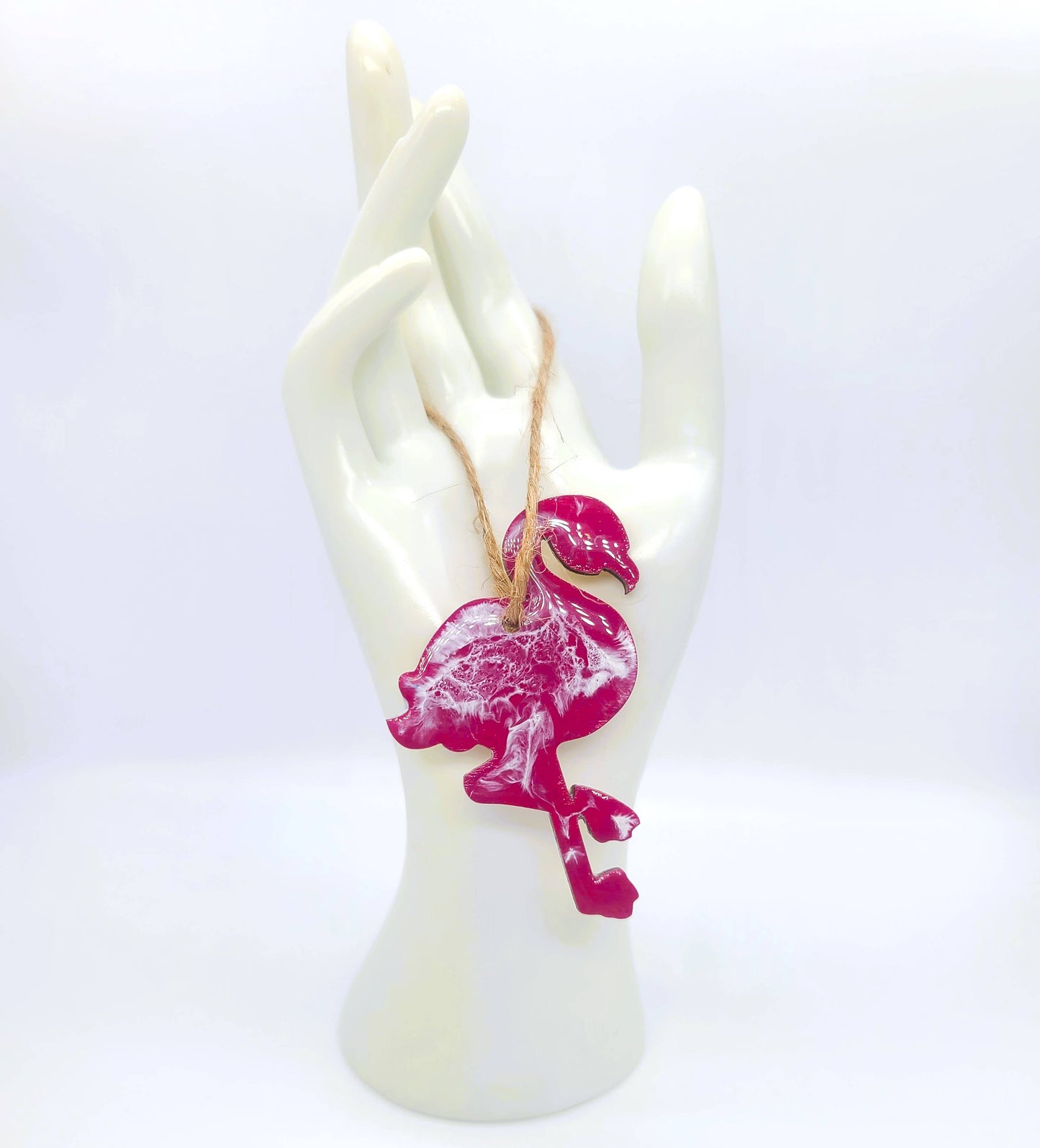 Pink Flamingo Ornament - Handmade Resin & Wood Ornament