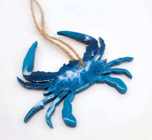 Blue Crab Ornament - Handmade Resin & Wood Ornament