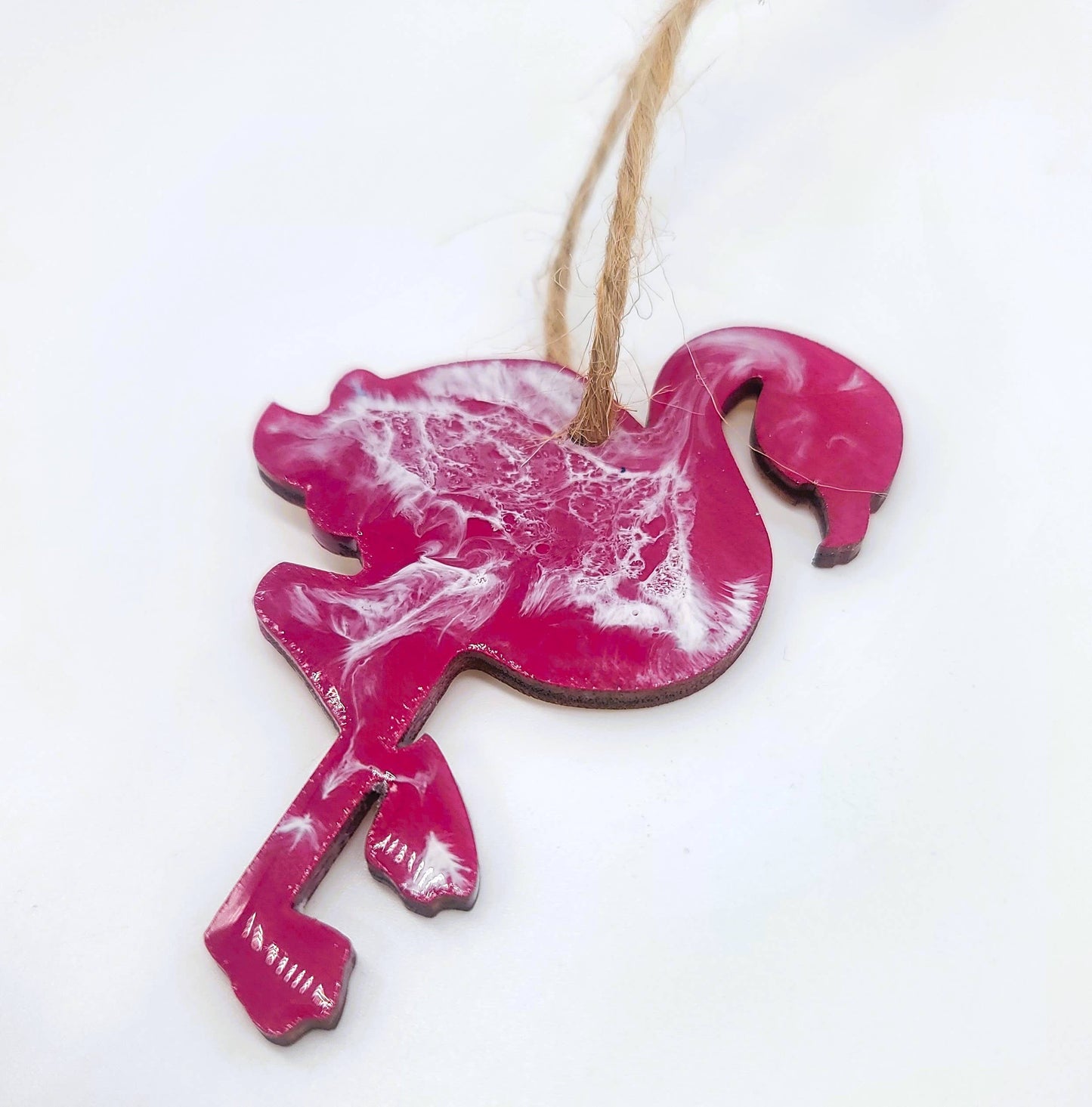 Pink Flamingo Ornament - Handmade Resin & Wood Ornament