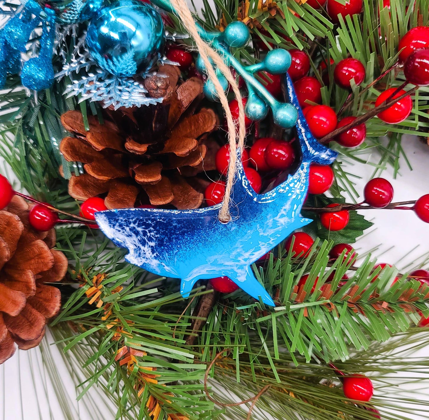 Shark Ornament - Handmade Resin & Wood Ornament
