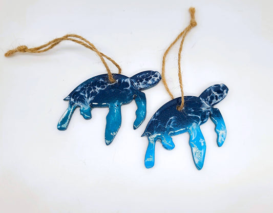 Sea Turtle Ornament - Handmade Resin & Wood Ornament