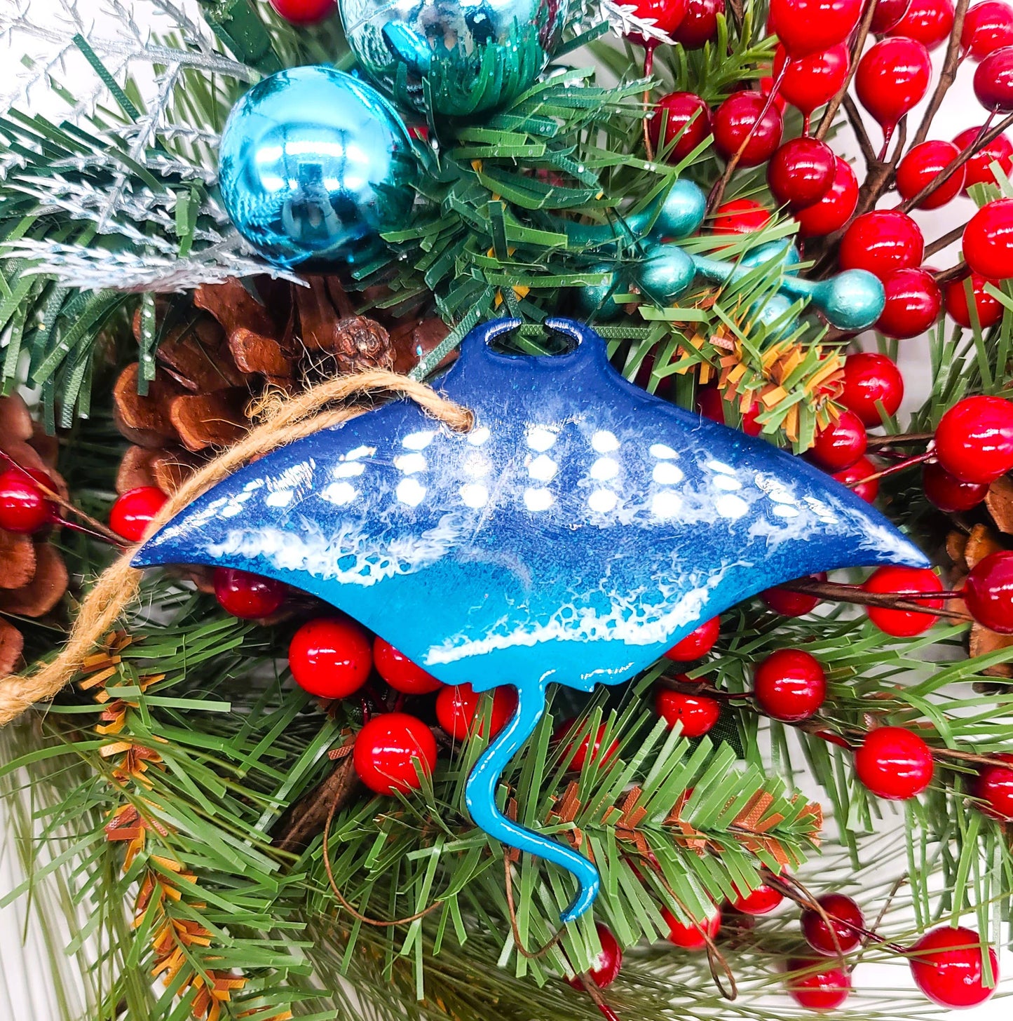 Stingray Ornament - Handmade Resin & Wood Ornament