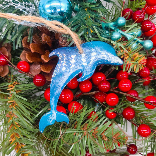 Dolphin Ornament - Handmade Resin & Wood Ornament