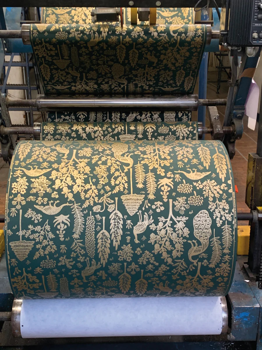 Menagerie Toile Wallpaper - Emerald & Metallic Gold