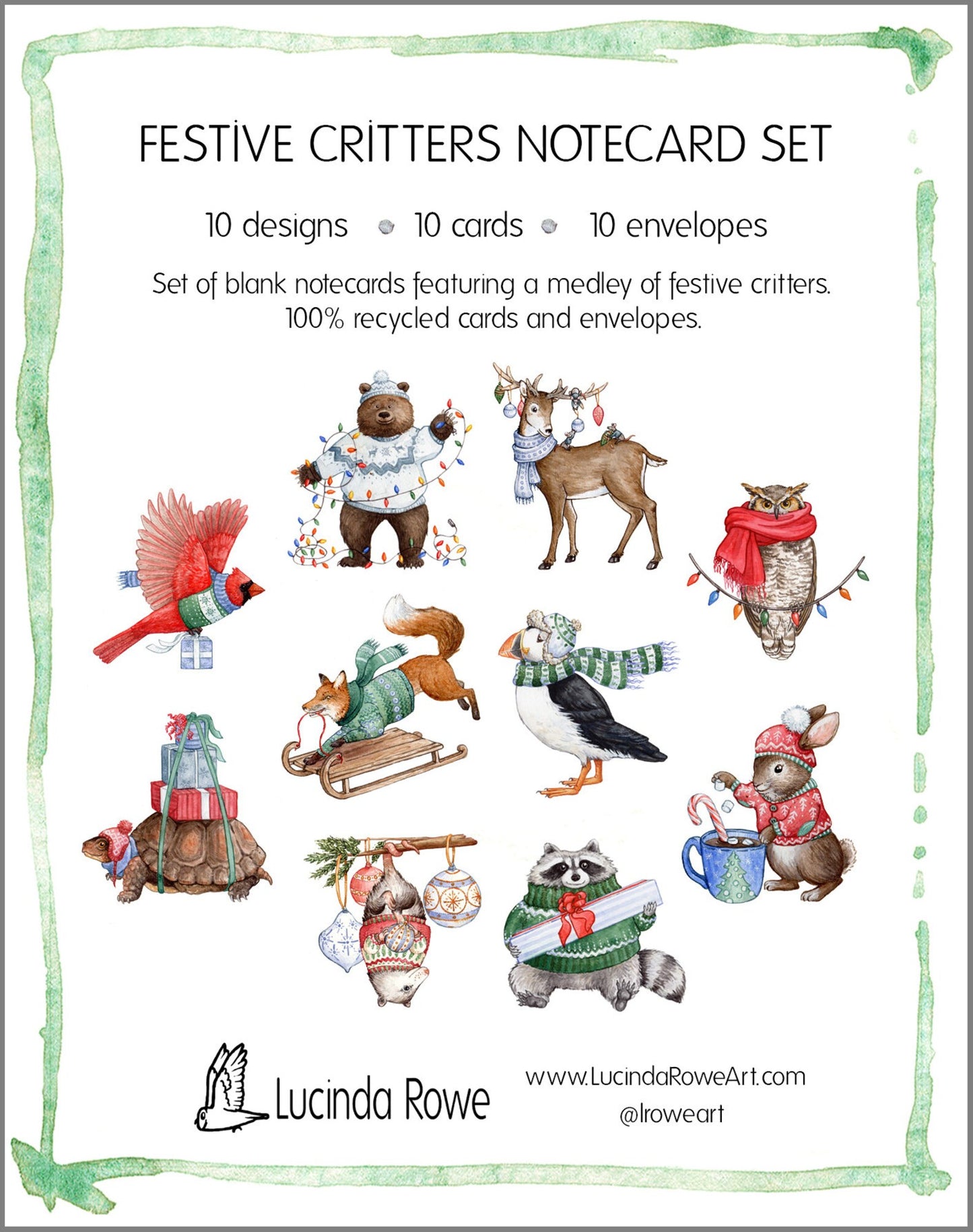 10 Festive Critters Notecard Set