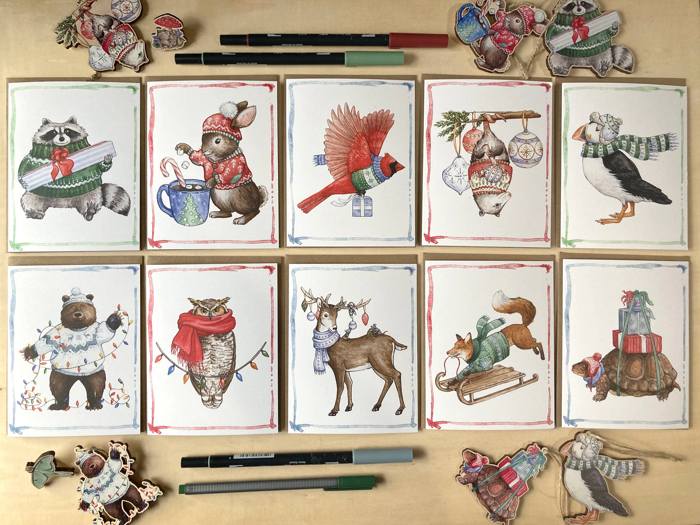 10 Festive Critters Notecard Set