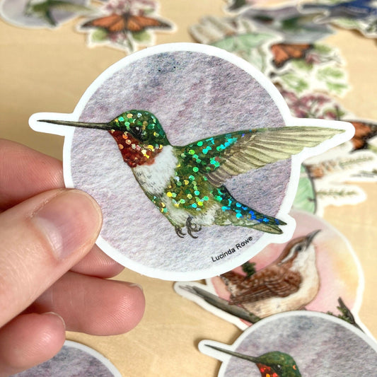 Glittery Ruby-Throated Hummingbird Vinyl Sticker