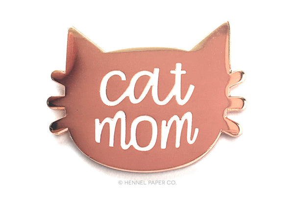 Cat Mom Enamel Lapel Pin - rose gold