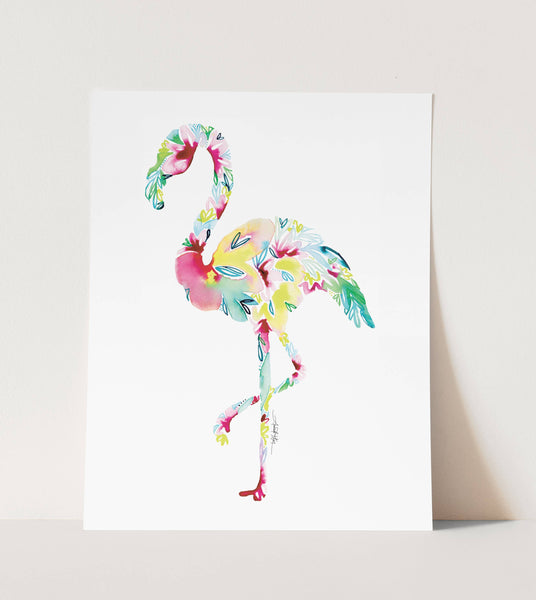 Flamingo Watercolor Floral Print