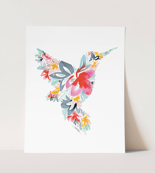 Hummingbird Watercolor Floral Print