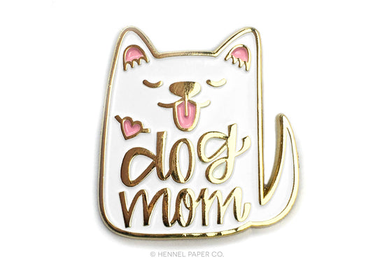 Dog Mom Enamel Lapel Pin - white