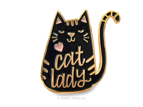 Cat Lady Enamel Lapel Pin - Black