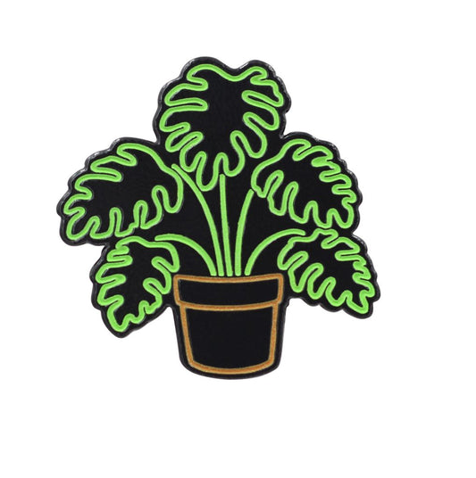 Neon Monstera Enamel Lapel Pin – Glow-in-the-Dark