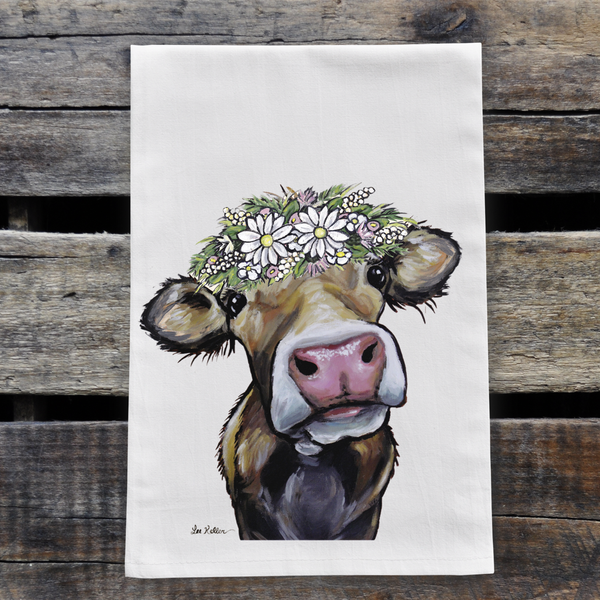 Cow Daisy Crown Tea Towel | 'Hazel'
