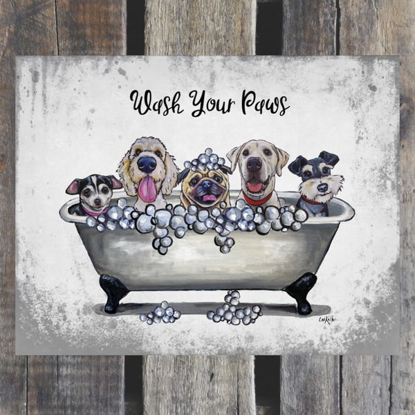 Dog in Tub Metal Tin Sign | Wash Your Paws
