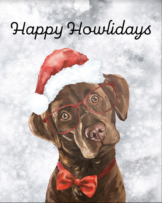 Dog Holiday Art Print | Chocolate Lab 'Happy Howlidays'