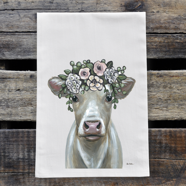 Cow Boho Crown Tea Towel | 'Milkshake'