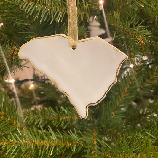 South Carolina Ornament in White | 22k Gold Edge