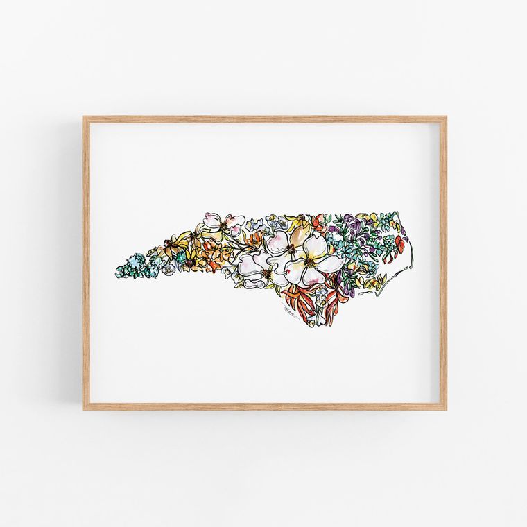 North Carolina Wall Art Print: Watercolor / NC flowers