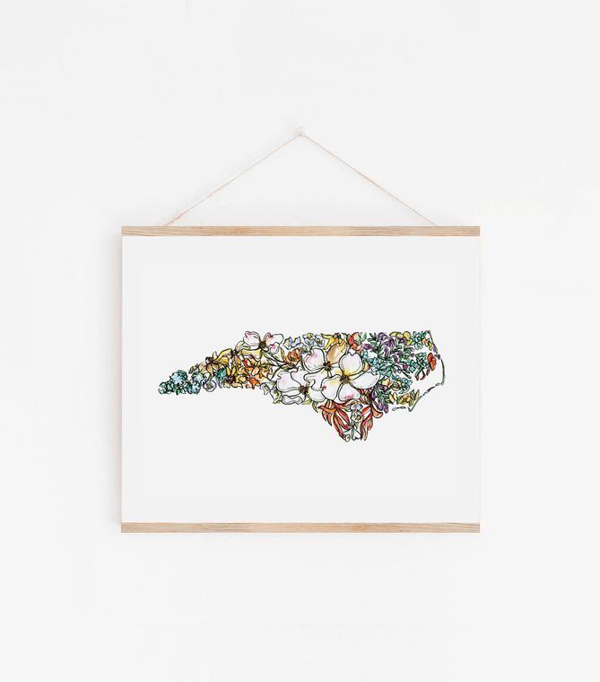 North Carolina Wall Art Print: Watercolor / NC flowers