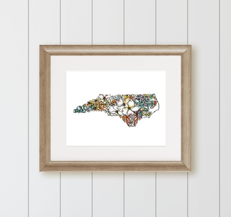 North Carolina Wall Art Print: Watercolor / NC flowers