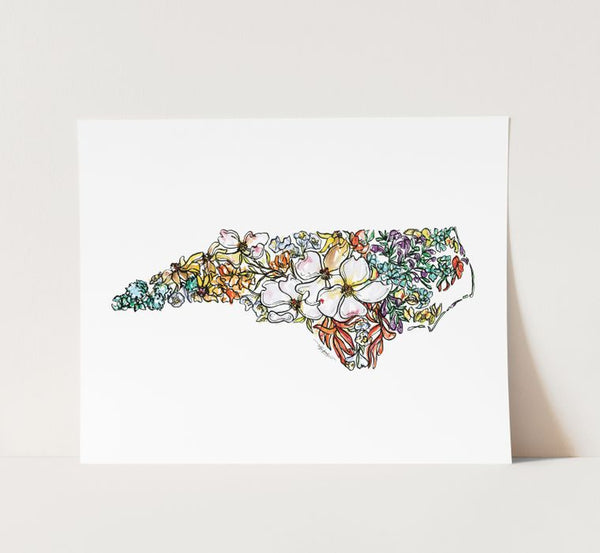 North Carolina Wall Art Print: Watercolor / NC flowers
